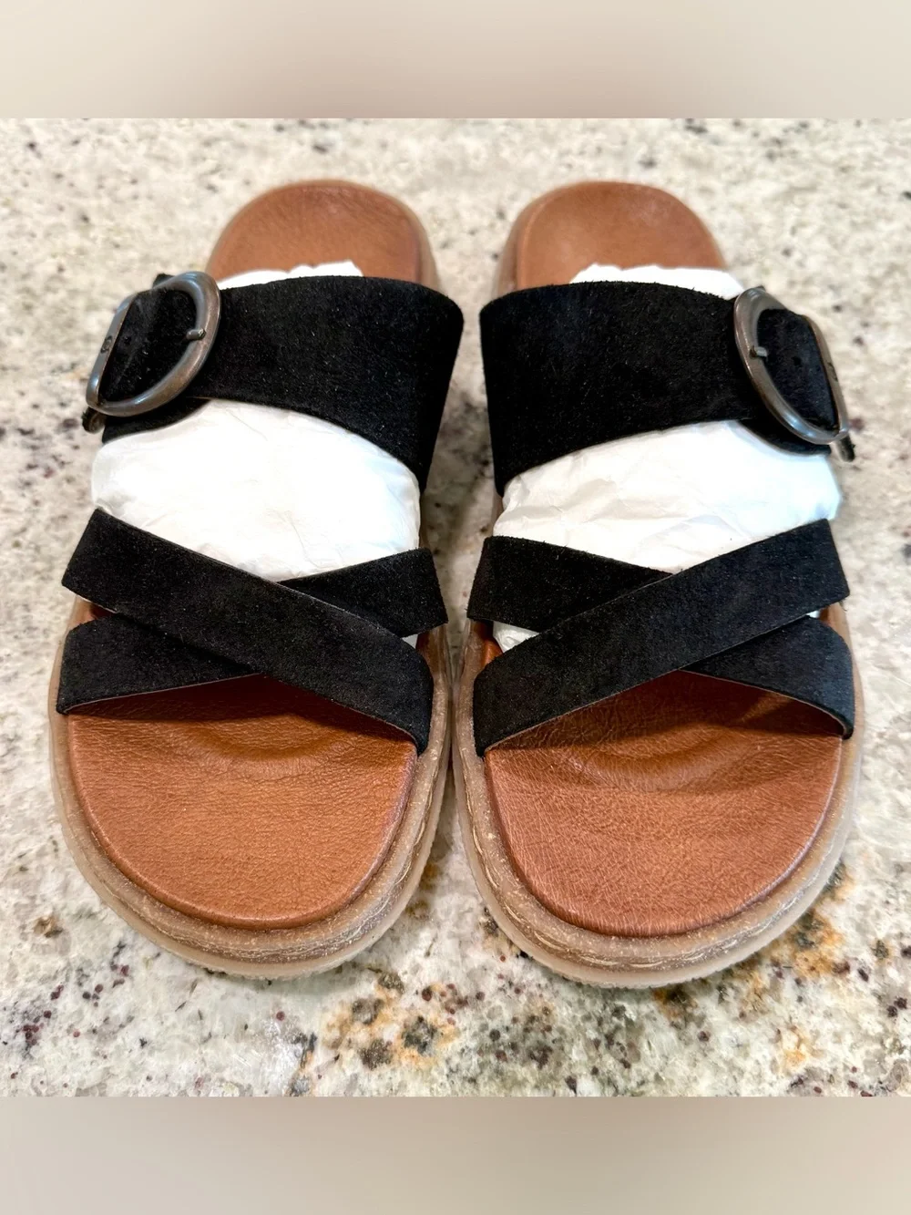 Born Black Suede Crisscross Buckle Slide Sandals NWOT